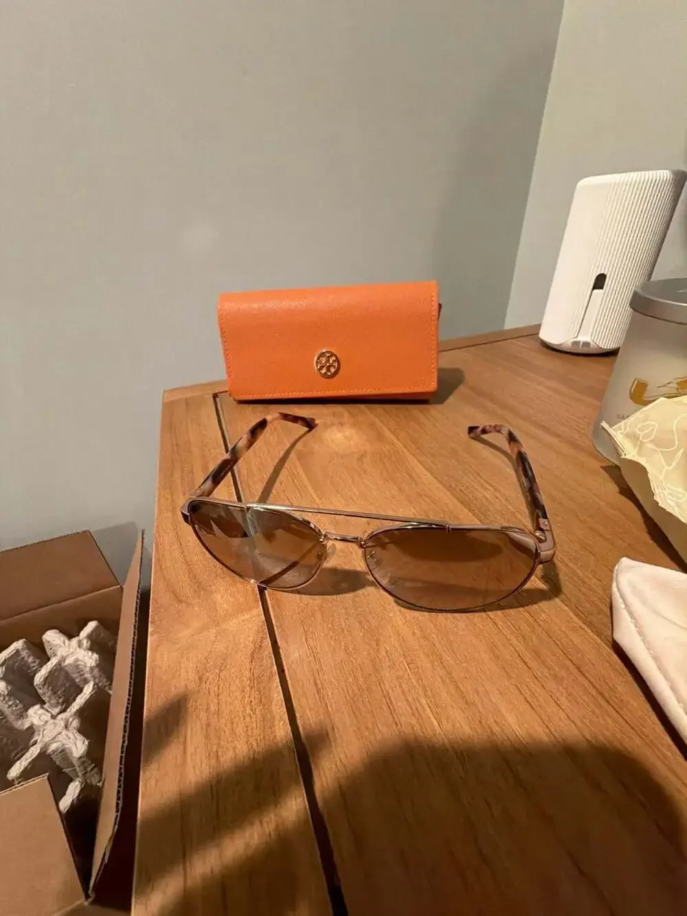 Tory Burch Aviator Sunglasses with Tortoiseshell Temples and Case